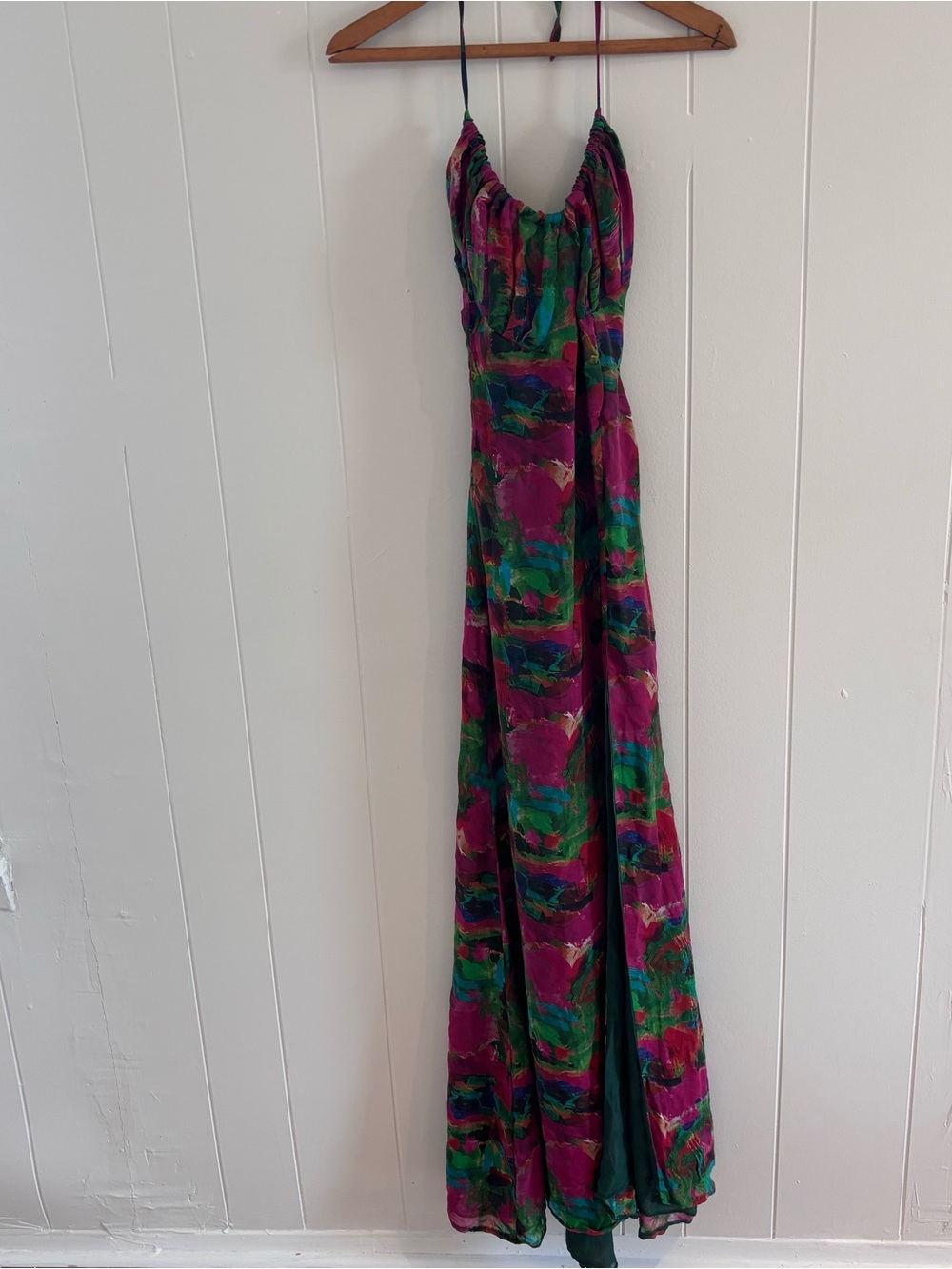 Rendoll Flowing Multicolor Maxi Dress with Pink & Green Abstract Print size S